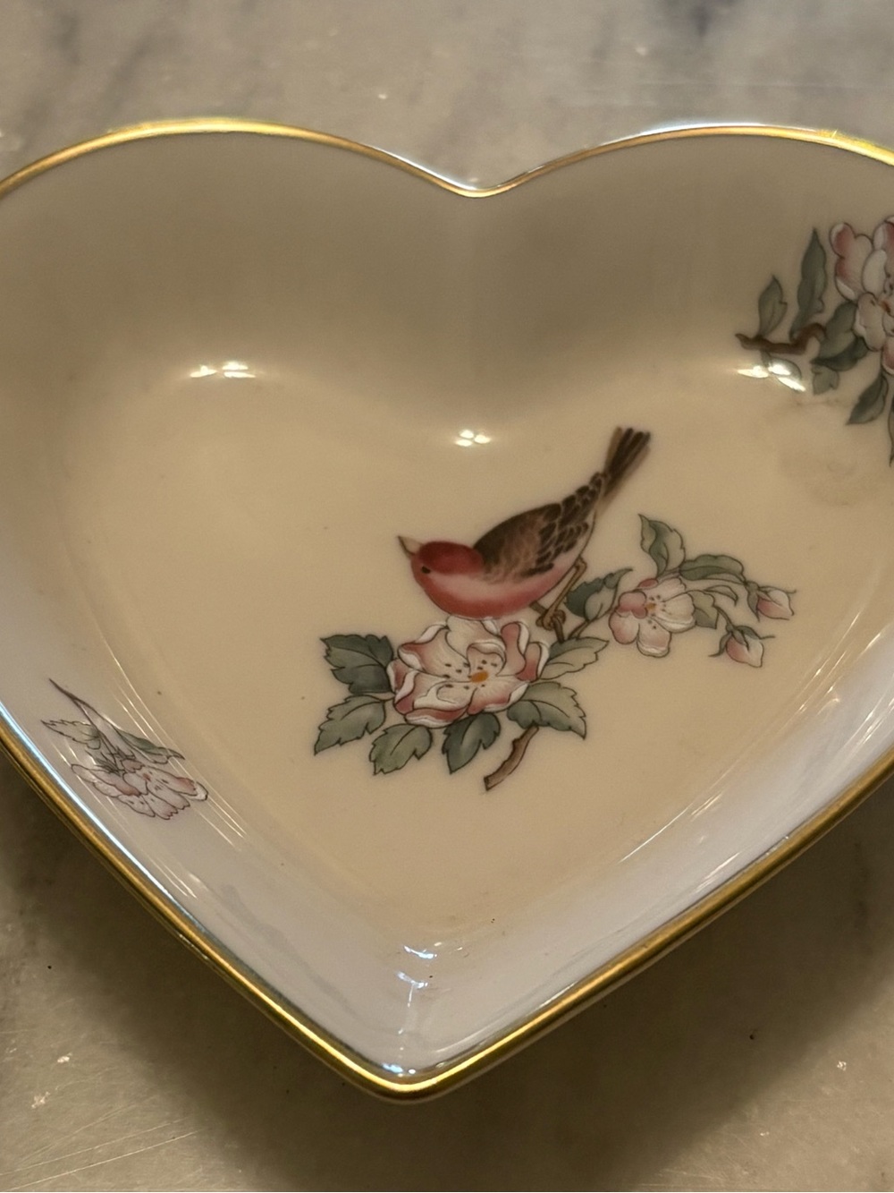 Lenox Heart Dish with Bird and Floral SERENADE Hand decorated with 24K gold